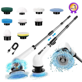 Electric Spin Scrubber - 9 Replacement Brush Heads, 3 Adjustable Sizes, 8000mAh Battery, Dual Speeds,Lightweight USB Handheld Design For Home Cle
