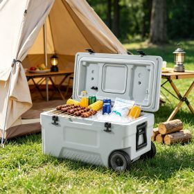 74 QT Portable Wheeled Cooler, Cup Holder & Sturdy Handles, for Family Picnics & Long Trips (Option: 80292247)